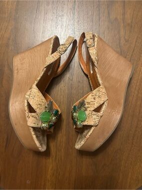 New w/ Box Oscar de la Renta Beige Cork Wedge Sandals - 39.5